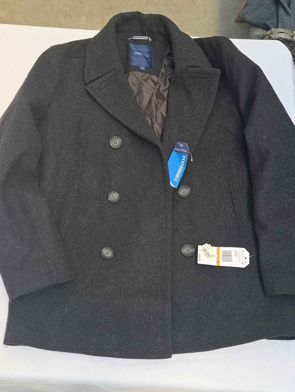 Nautica Black Double-Breasted Wool Blend Pea Coat